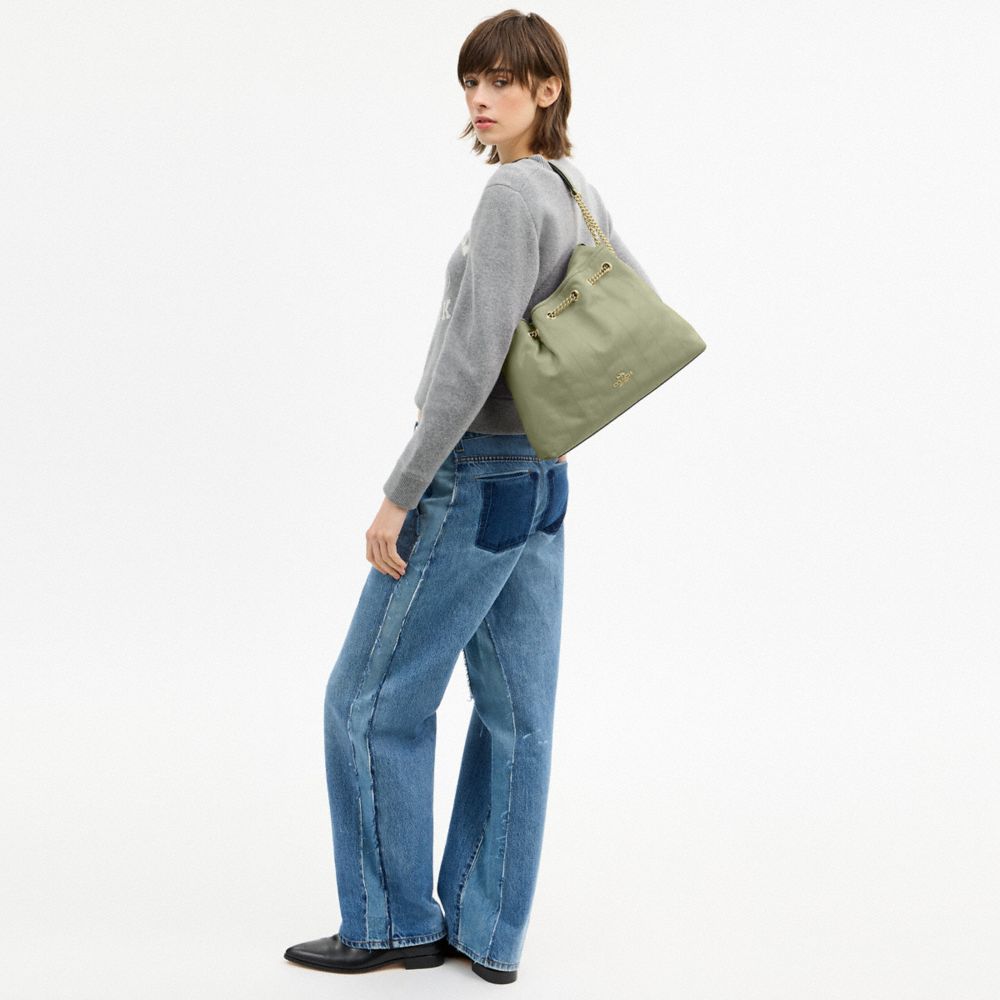 Coach Evelyn Shoulder Bag With Quilting Gold Pistachio
