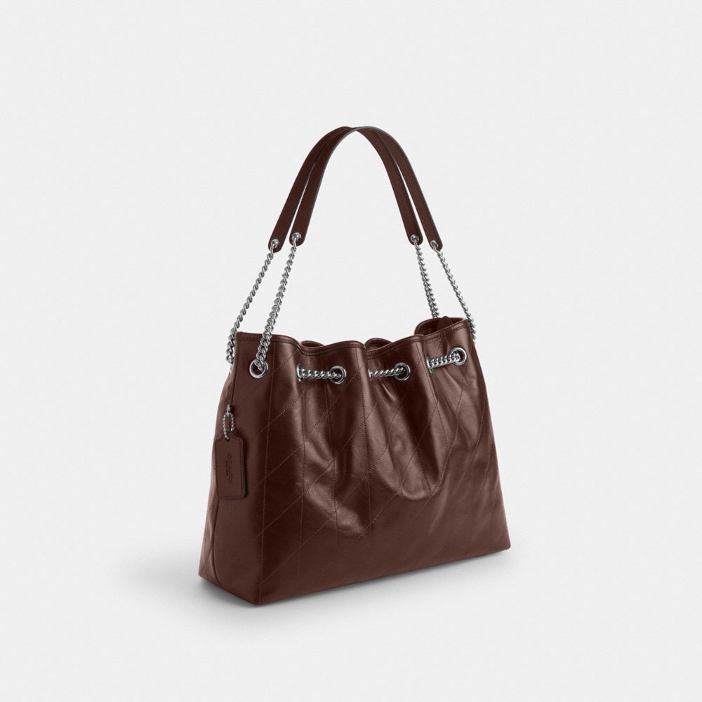 Coach Evelyn Shoulder Bag With Quilting Silver Maple