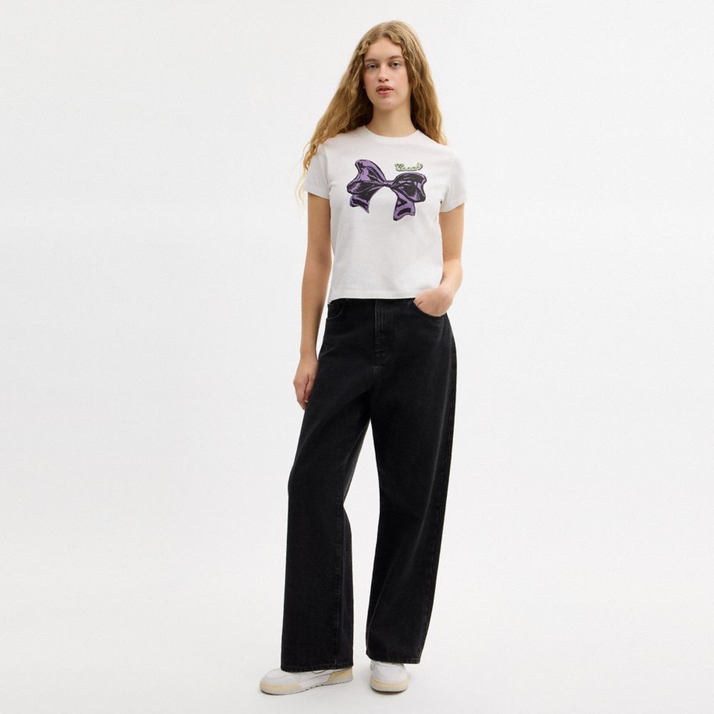 Coach Bow T Shirt In Organic Cotton Vintage Ivory