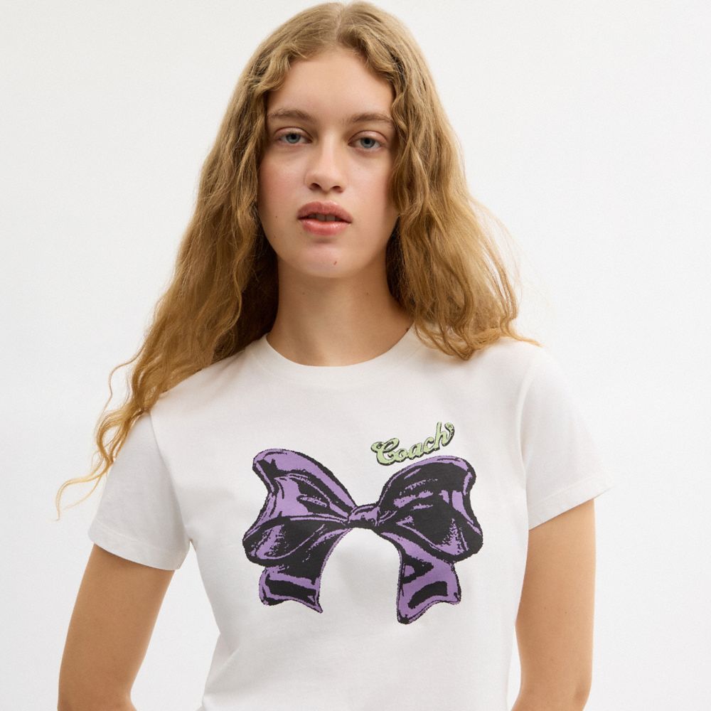 Coach Bow T Shirt In Organic Cotton Vintage Ivory