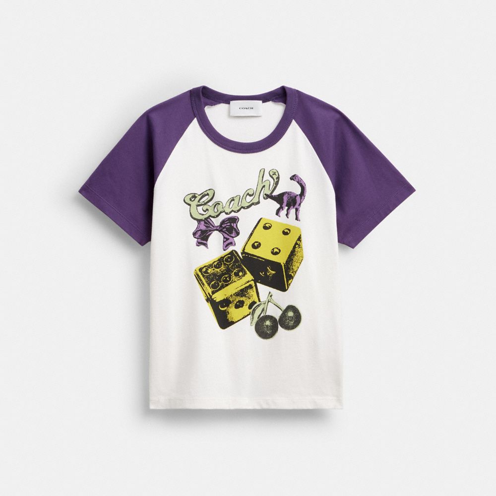 Coach Charms Raglan T Shirt In Organic Cotton Vintage Ivory Multi