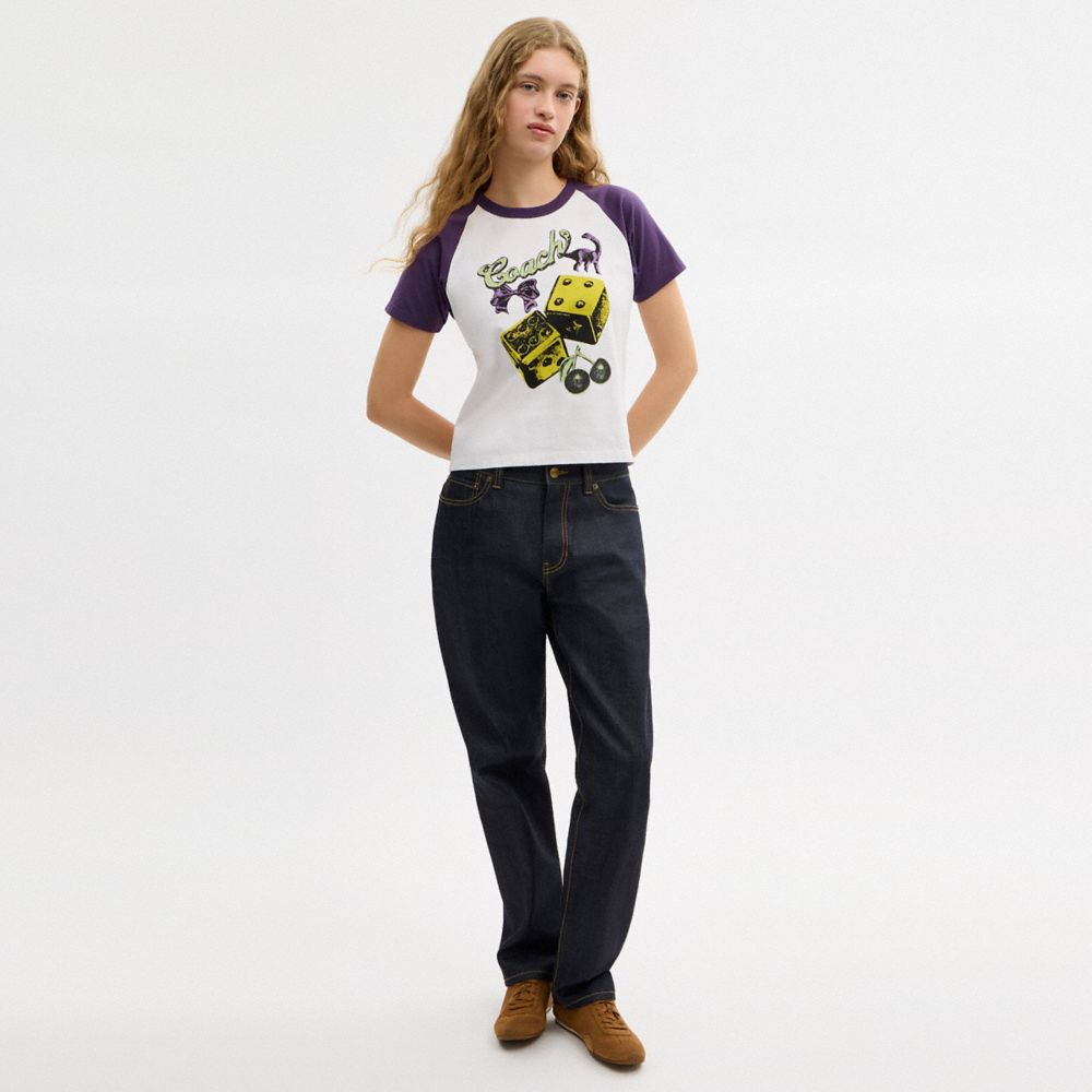 Coach Charms Raglan T Shirt In Organic Cotton Vintage Ivory Multi