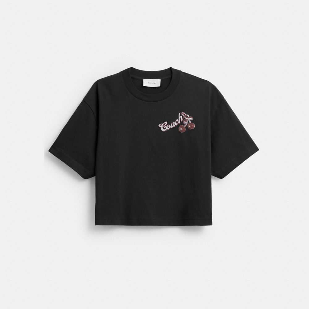 Coach Charms Cropped T Shirt In Organic Cotton Washed Black