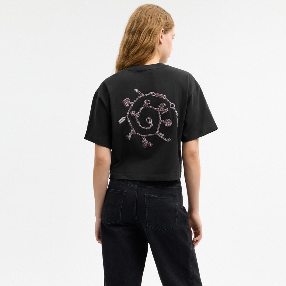 Coach Charms Cropped T Shirt In Organic Cotton Washed Black