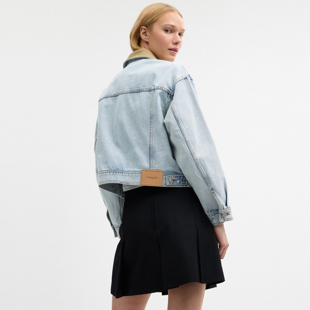 Coach Denim Jacket With Corduroy Collar In Organic Cotton East River Wash