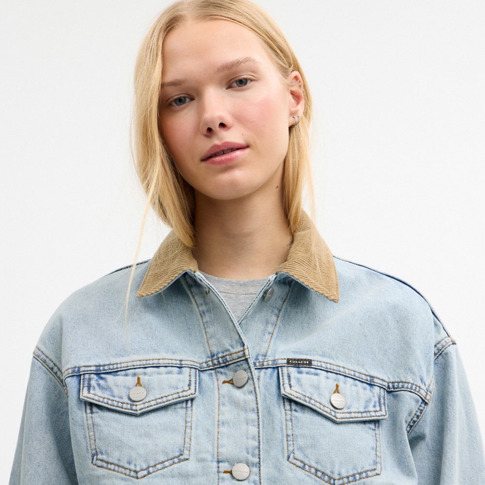 Coach Denim Jacket With Corduroy Collar In Organic Cotton East River Wash