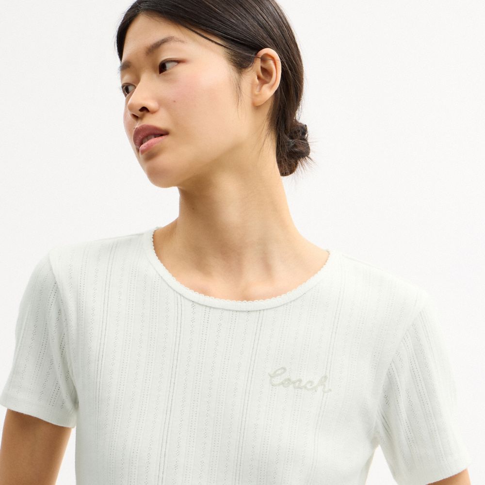 Coach Pointelle T Shirt Off White