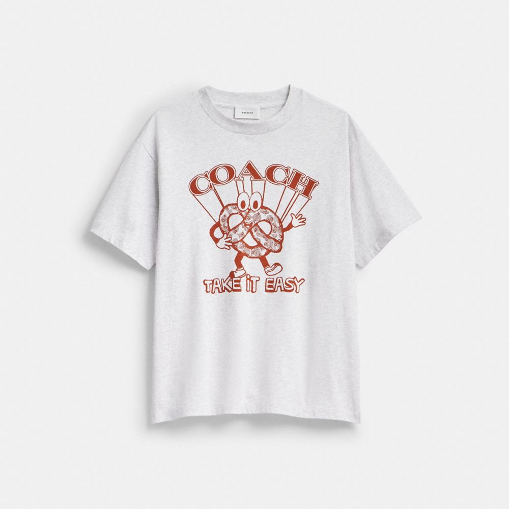 Coach Pretzel Relaxed T Shirt In Organic Cotton Heather Grey