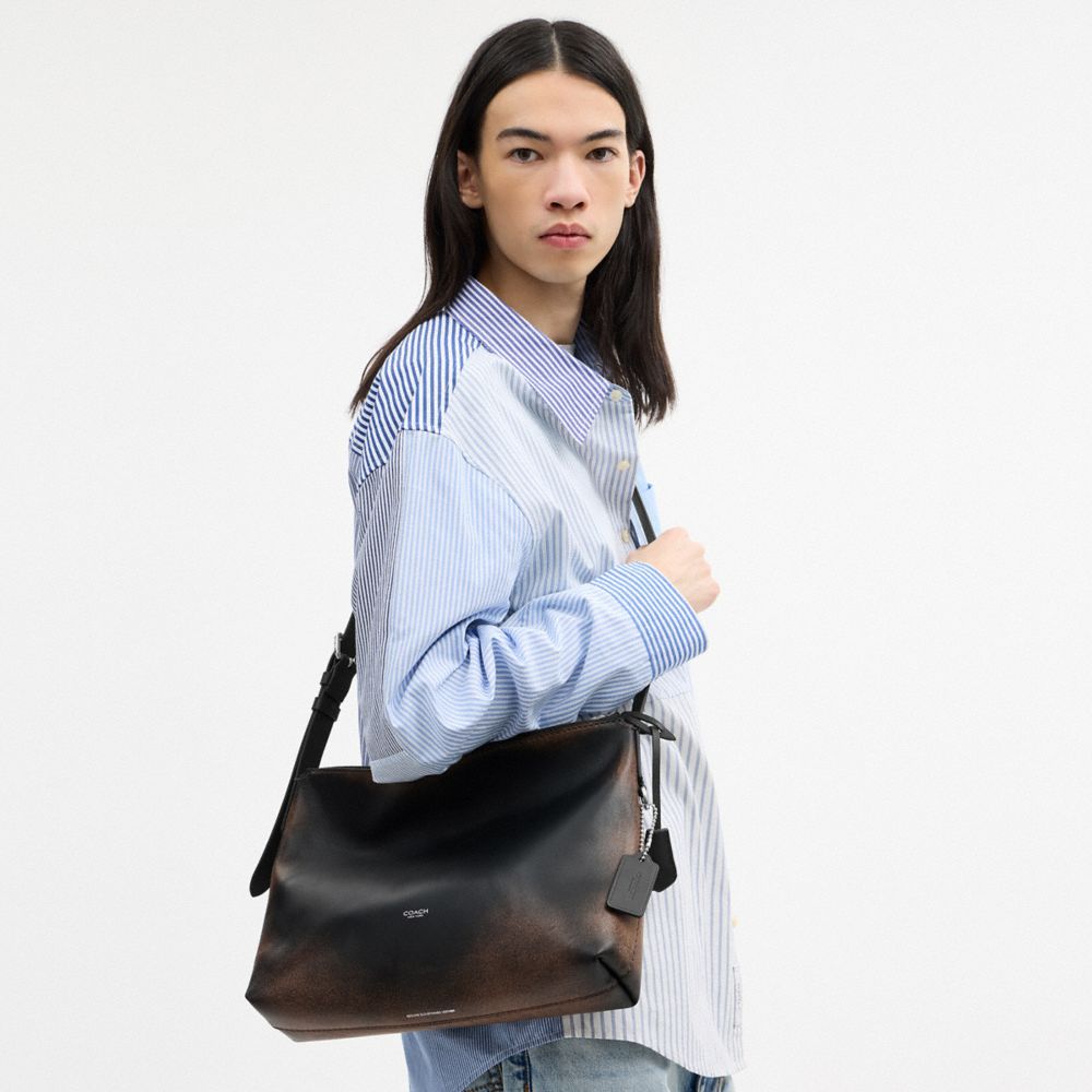 Coach Mott Messenger Bag 33 In Loved Leather Black Light Tan