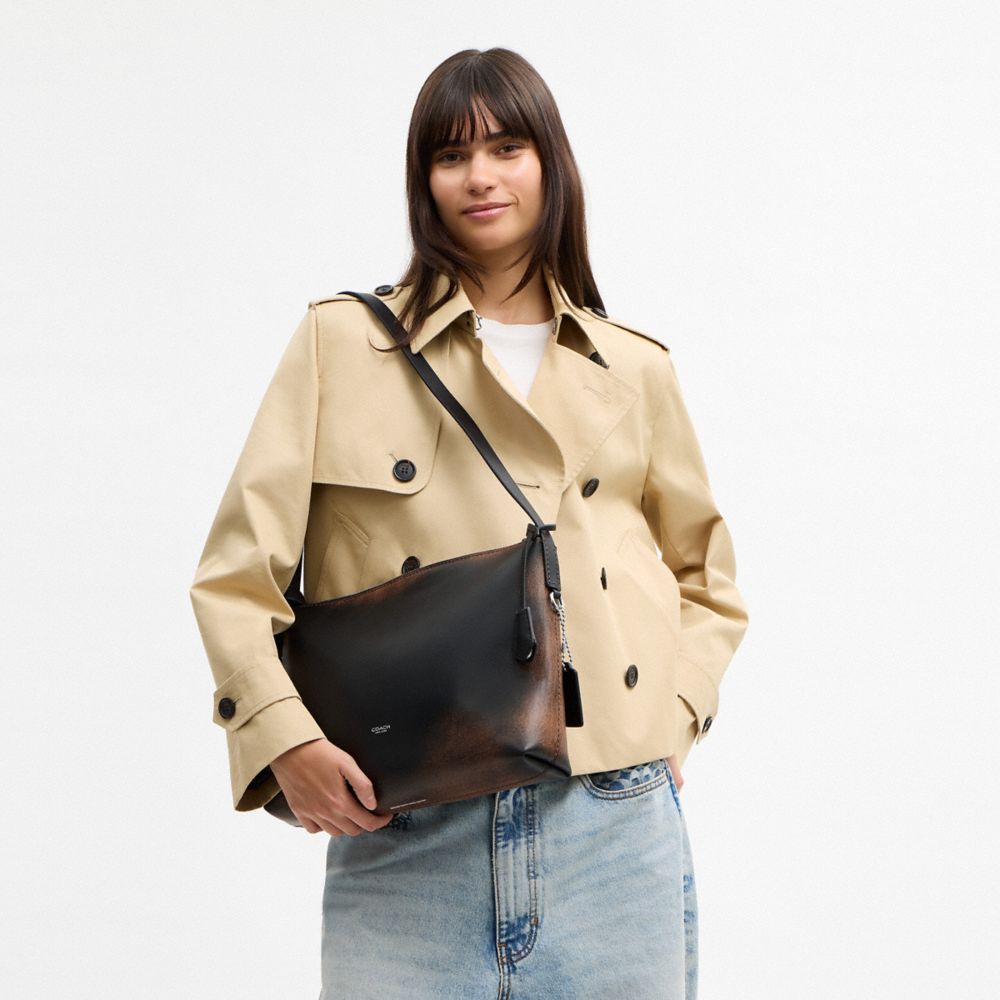 Coach Mott Messenger Bag 33 In Loved Leather Black Light Tan