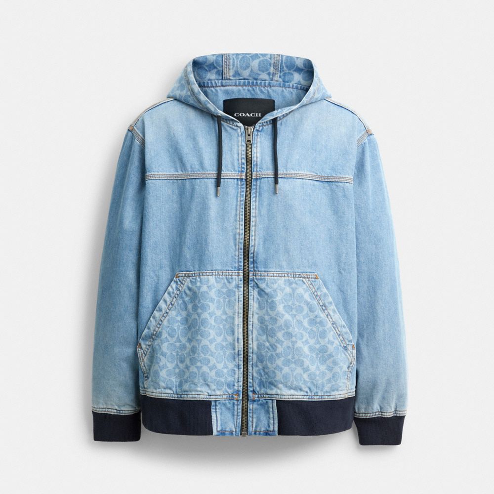 Coach Signature Denim Zip Jacket Medium Wash