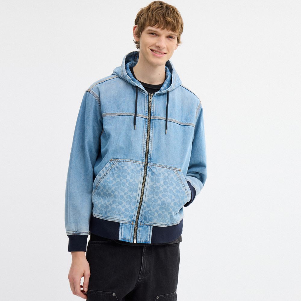 Coach Signature Denim Zip Jacket Medium Wash
