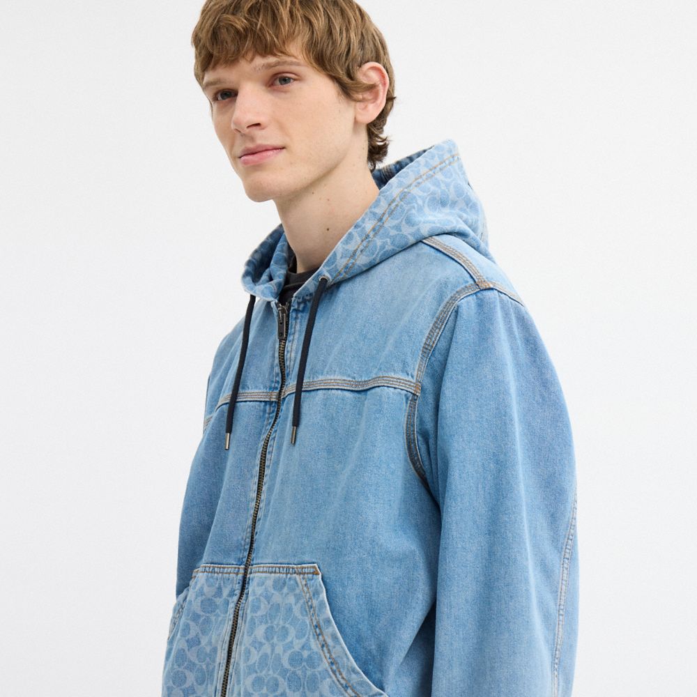 Coach Signature Denim Zip Jacket Medium Wash