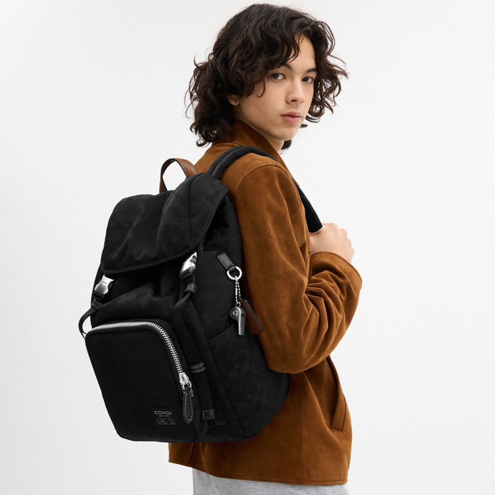 Coach Logan Backpack In Signature Nylon Black