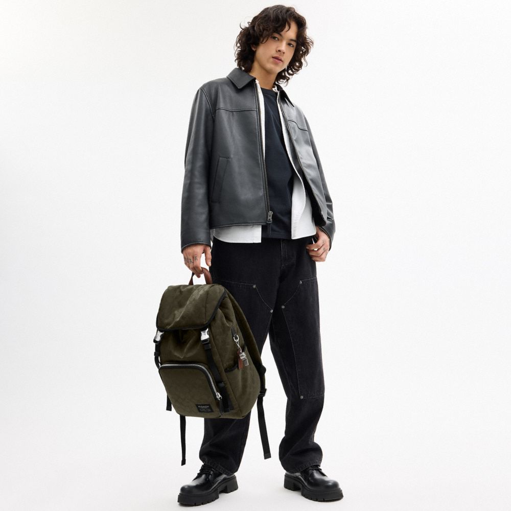 Coach Logan Backpack In Signature Nylon Dark Moss