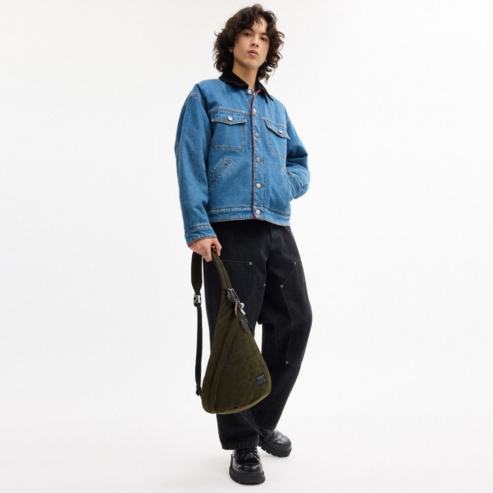 Coach Lachlan Sling In Signature Nylon Dark Moss