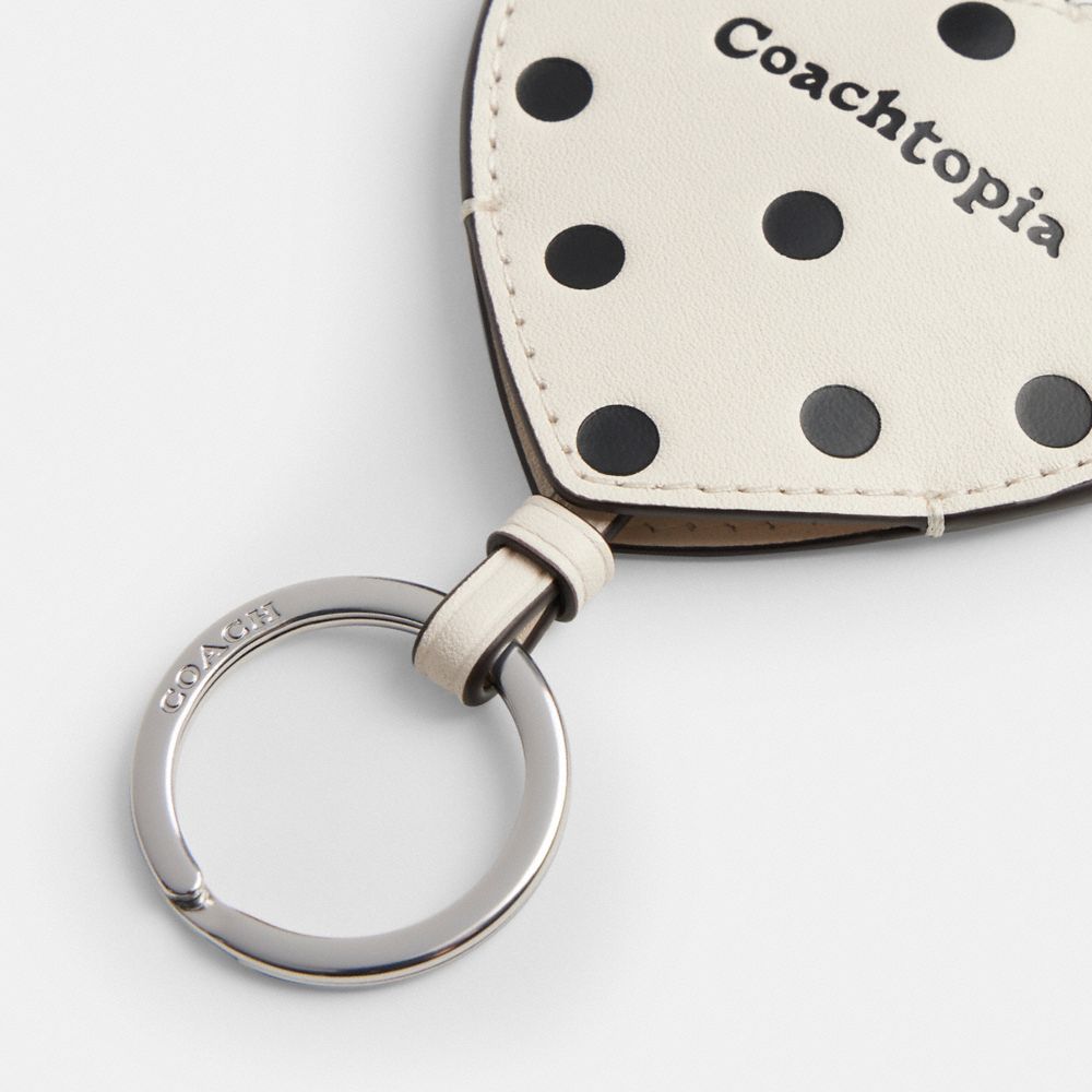 Coach Heart Bag Charm With Key Ring In Upcrafted Leather Cream Black Dot