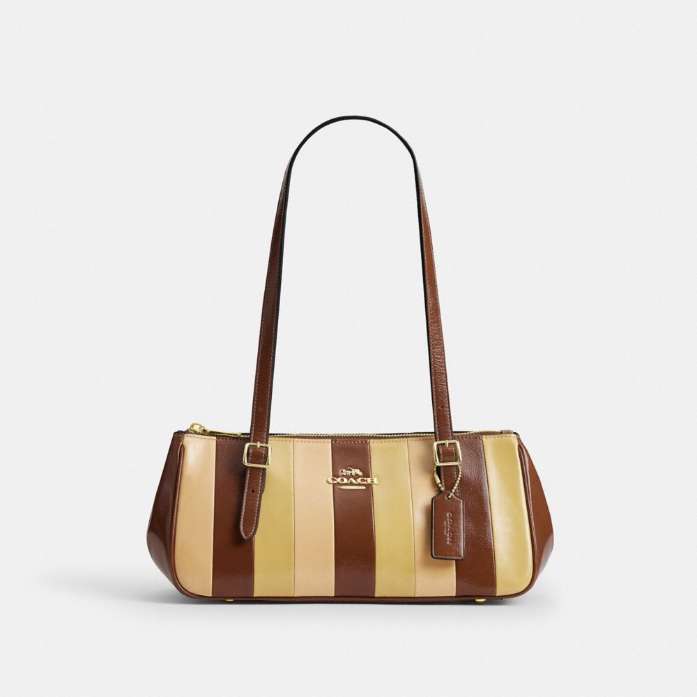 Coach Asher Shoulder Bag With Striped Patchwork Gold Redwood Multi