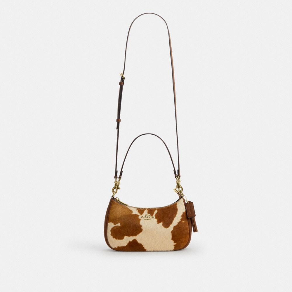 Coach Teri Shoulder Bag In Haircalf With Cow Print Gold Cow Multi