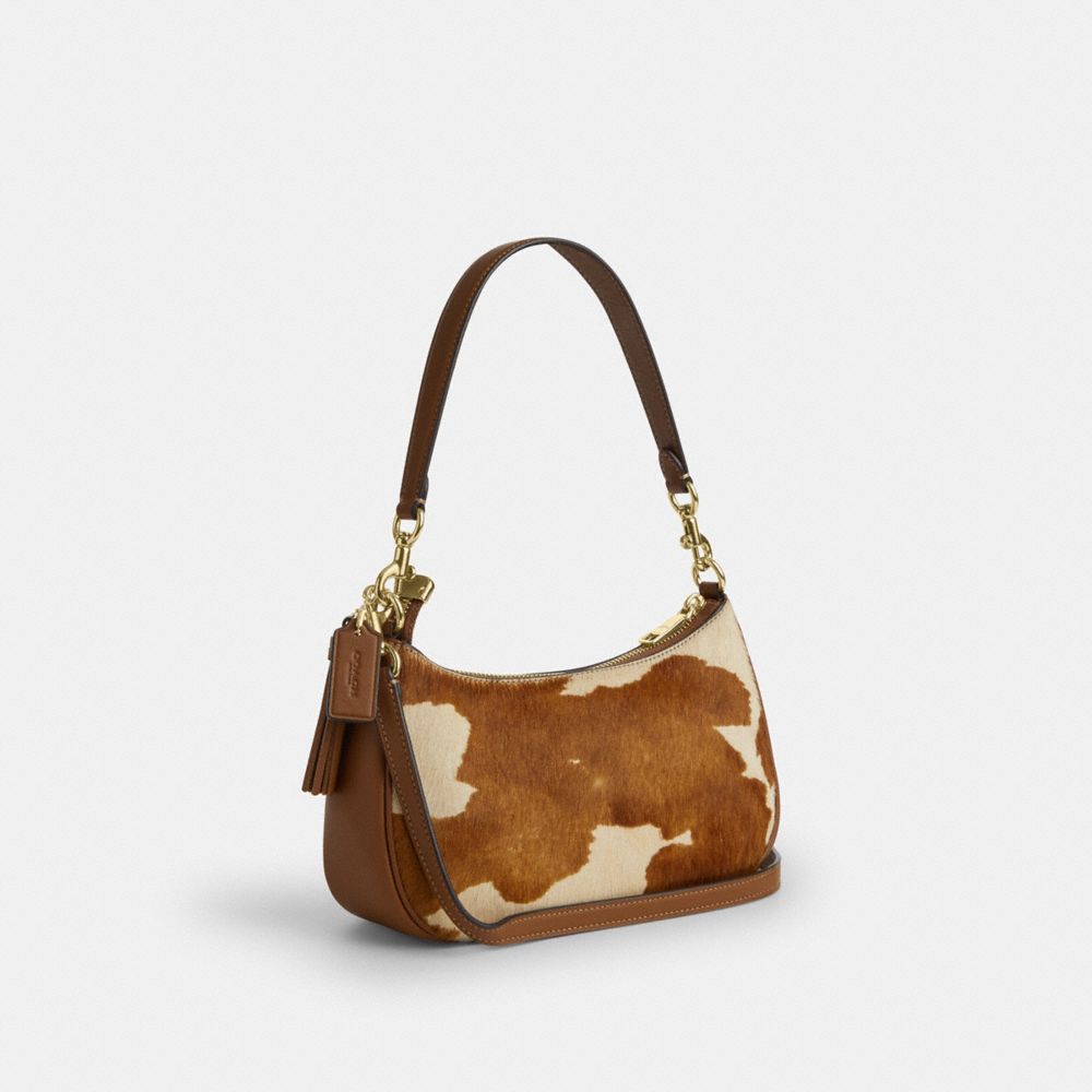 Coach Teri Shoulder Bag In Haircalf With Cow Print Gold Cow Multi