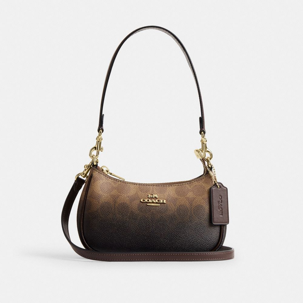 Coach Teri Mini Crossbody Bag In Ombre Signature Canvas Gold Brown