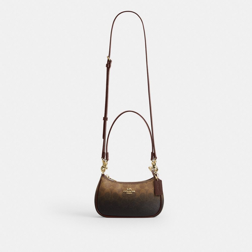 Coach Teri Mini Crossbody Bag In Ombre Signature Canvas Gold Brown