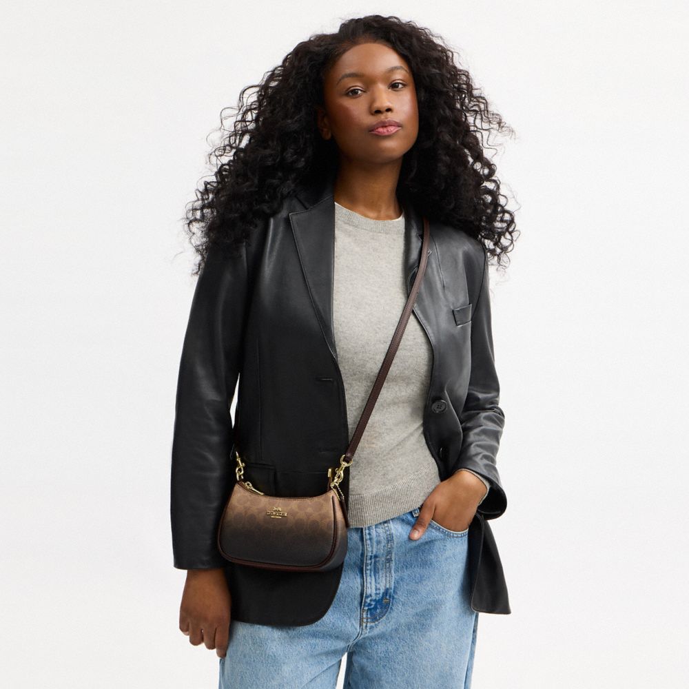 Coach Teri Mini Crossbody Bag In Ombre Signature Canvas Gold Brown