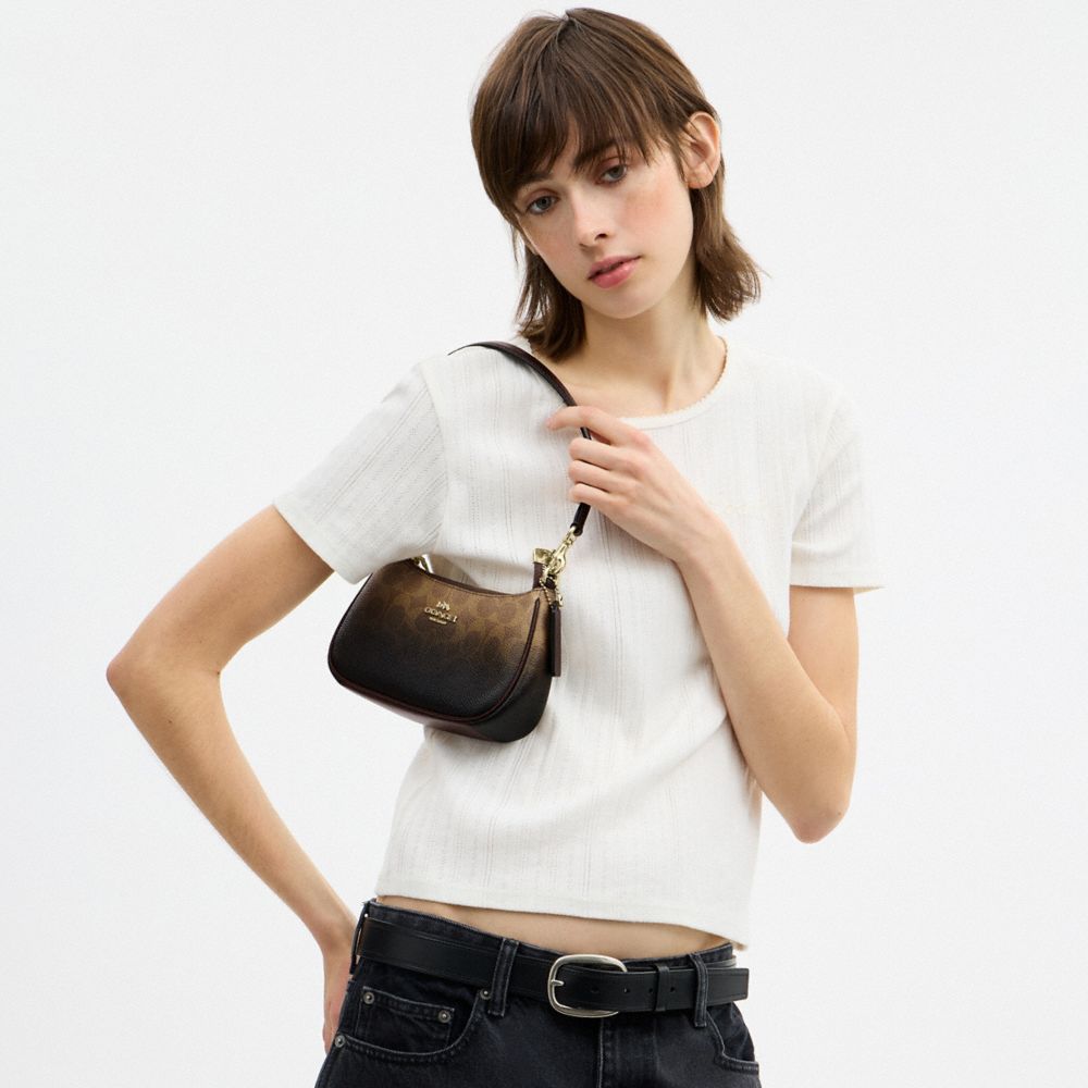 Coach Teri Mini Crossbody Bag In Ombre Signature Canvas Gold Brown