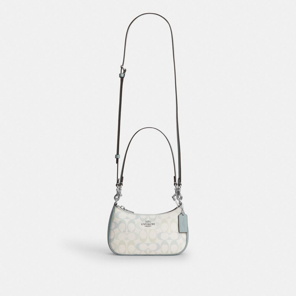 Coach Teri Mini Crossbody Bag In Signature Canvas Silver Chalk Blue