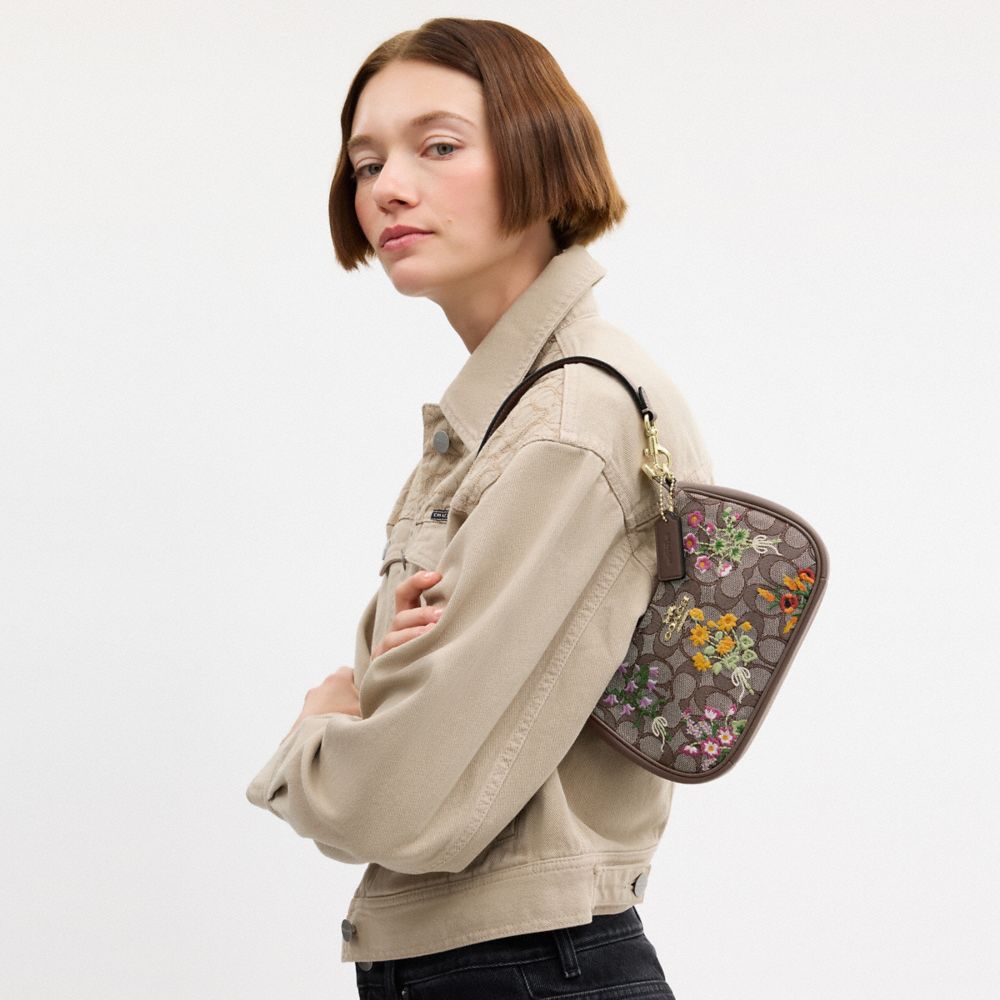 Coach Teri Mini Crossbody Bag In Signature Jacquard With Floral Embroidery Gold Oak Multi
