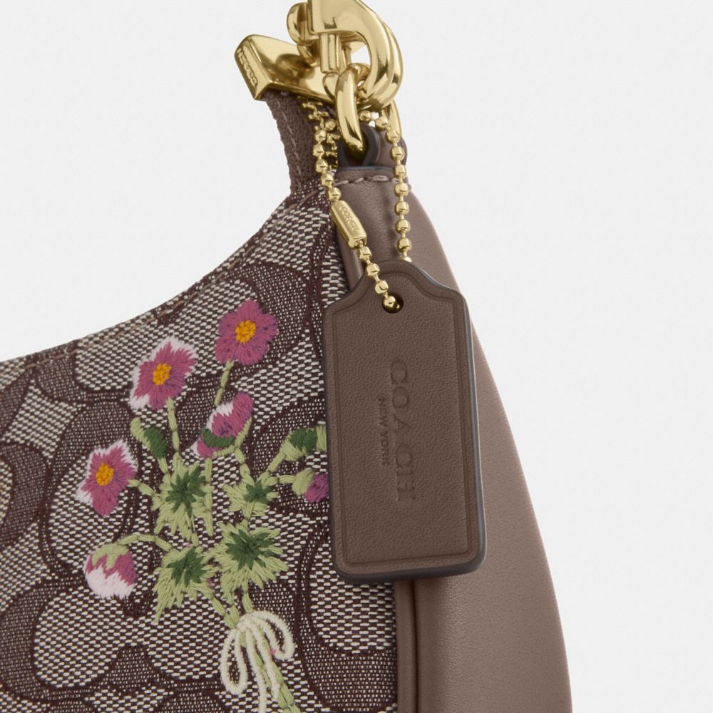 Coach Teri Mini Crossbody Bag In Signature Jacquard With Floral Embroidery Gold Oak Multi