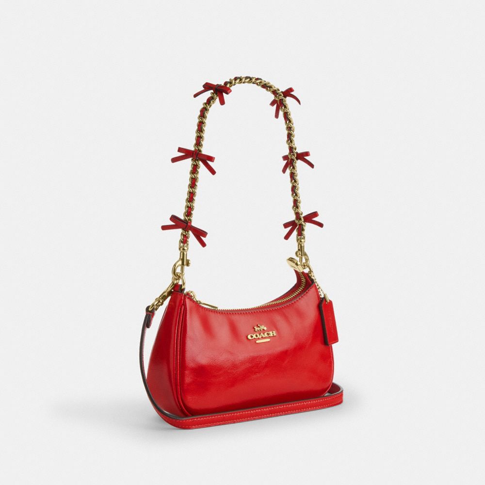 Coach Teri Mini Crossbody Bag With Bows Gold Bright Cherry