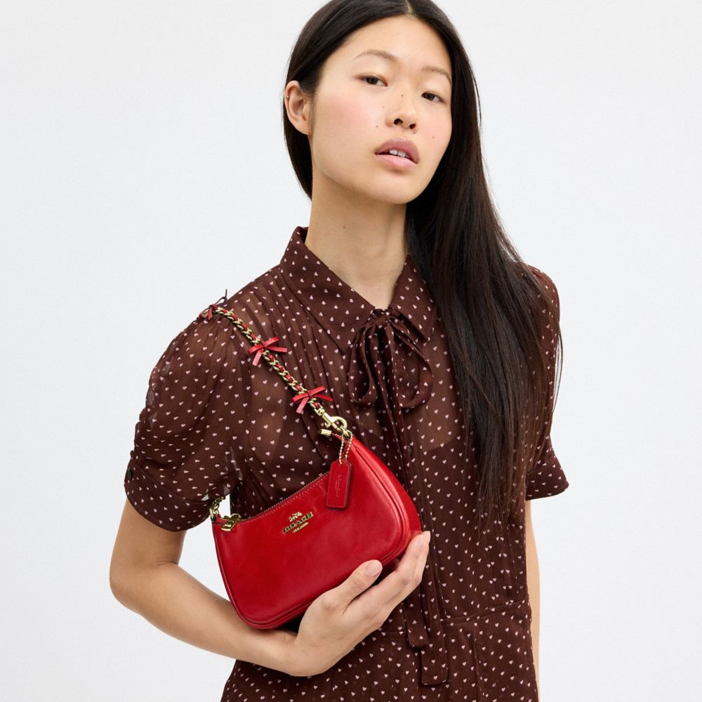 Coach Teri Mini Crossbody Bag With Bows Gold Bright Cherry