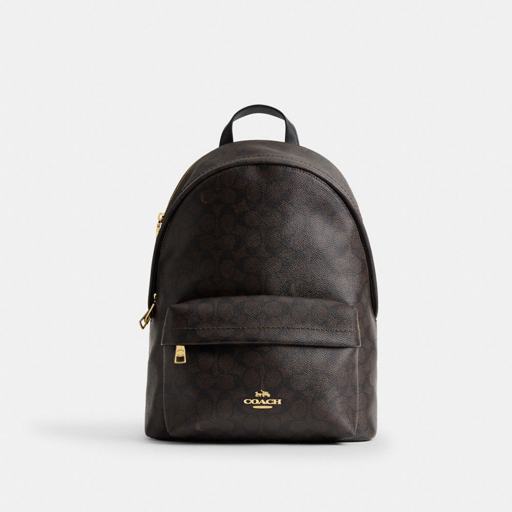 Coach Taylor Small Backpack In Signature Canvas Gold Walnut Black