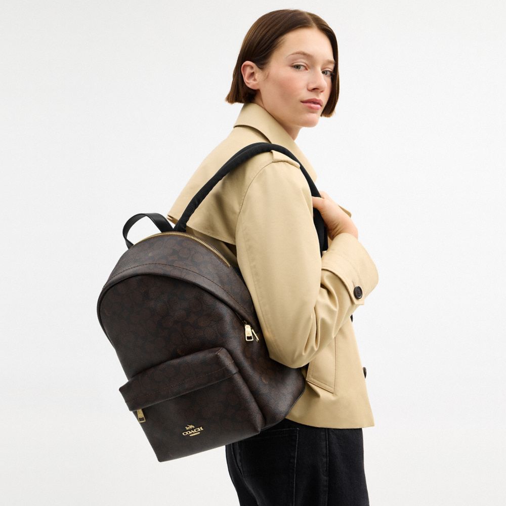 Coach Taylor Small Backpack In Signature Canvas Gold Walnut Black