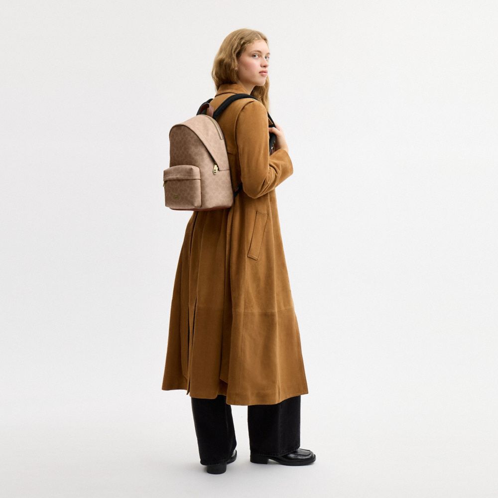 Coach Taylor Small Backpack In Signature Canvas Gold Tan Brown