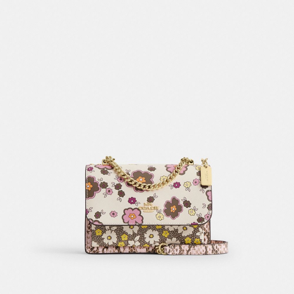 Coach Mini Klare Crossbody Bag With Floral Print Gold Pink Multi