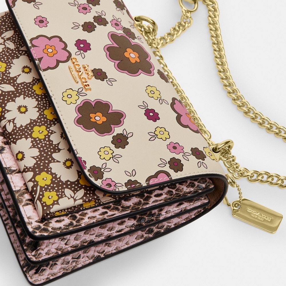 Coach Mini Klare Crossbody Bag With Floral Print Gold Pink Multi