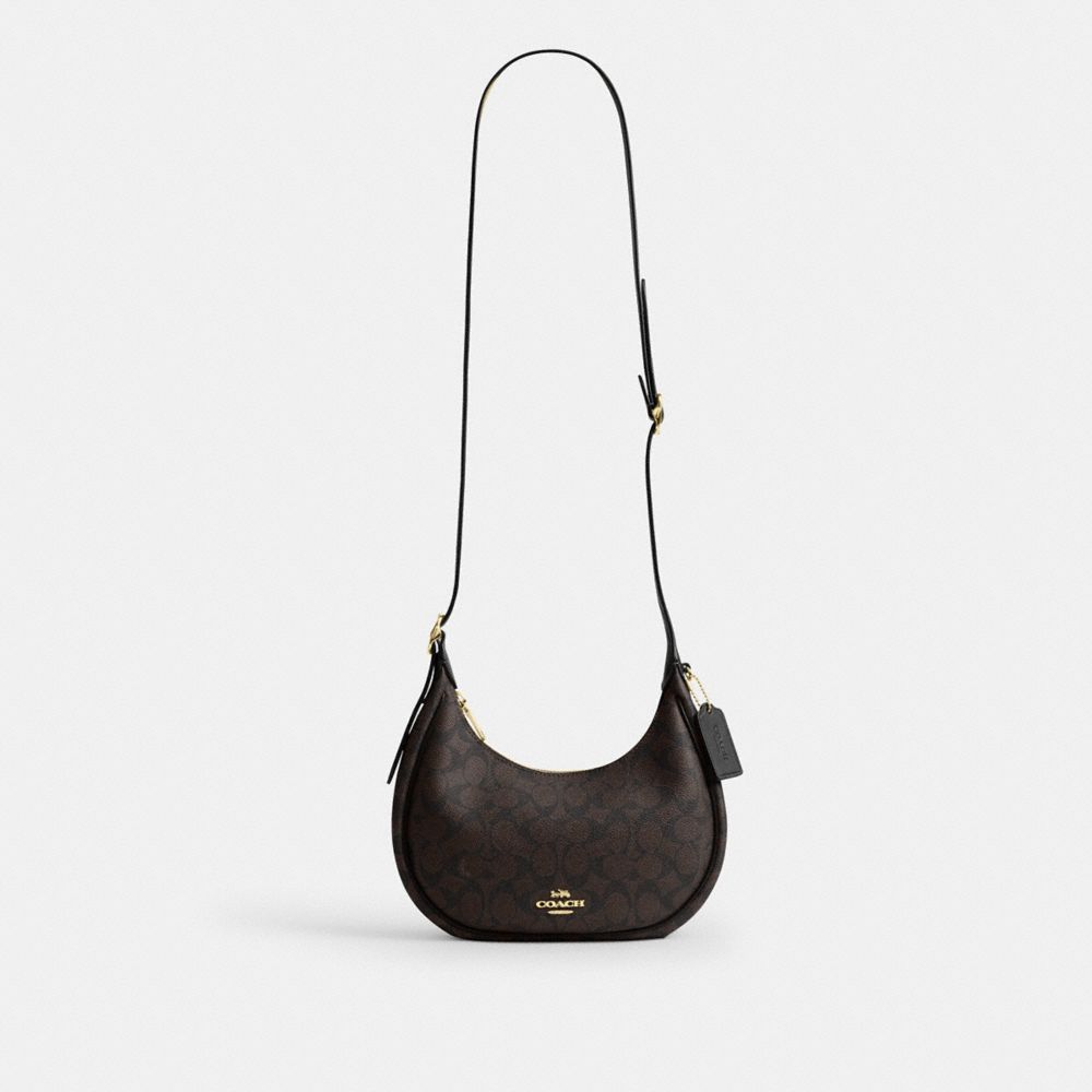 Coach Emily Shoulder Bag In Signature Canvas Gold Walnut Black
