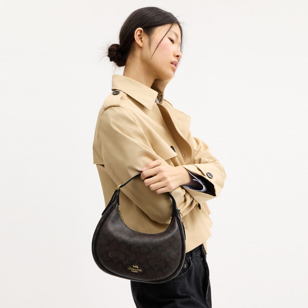 Coach Emily Shoulder Bag In Signature Canvas Gold Walnut Black