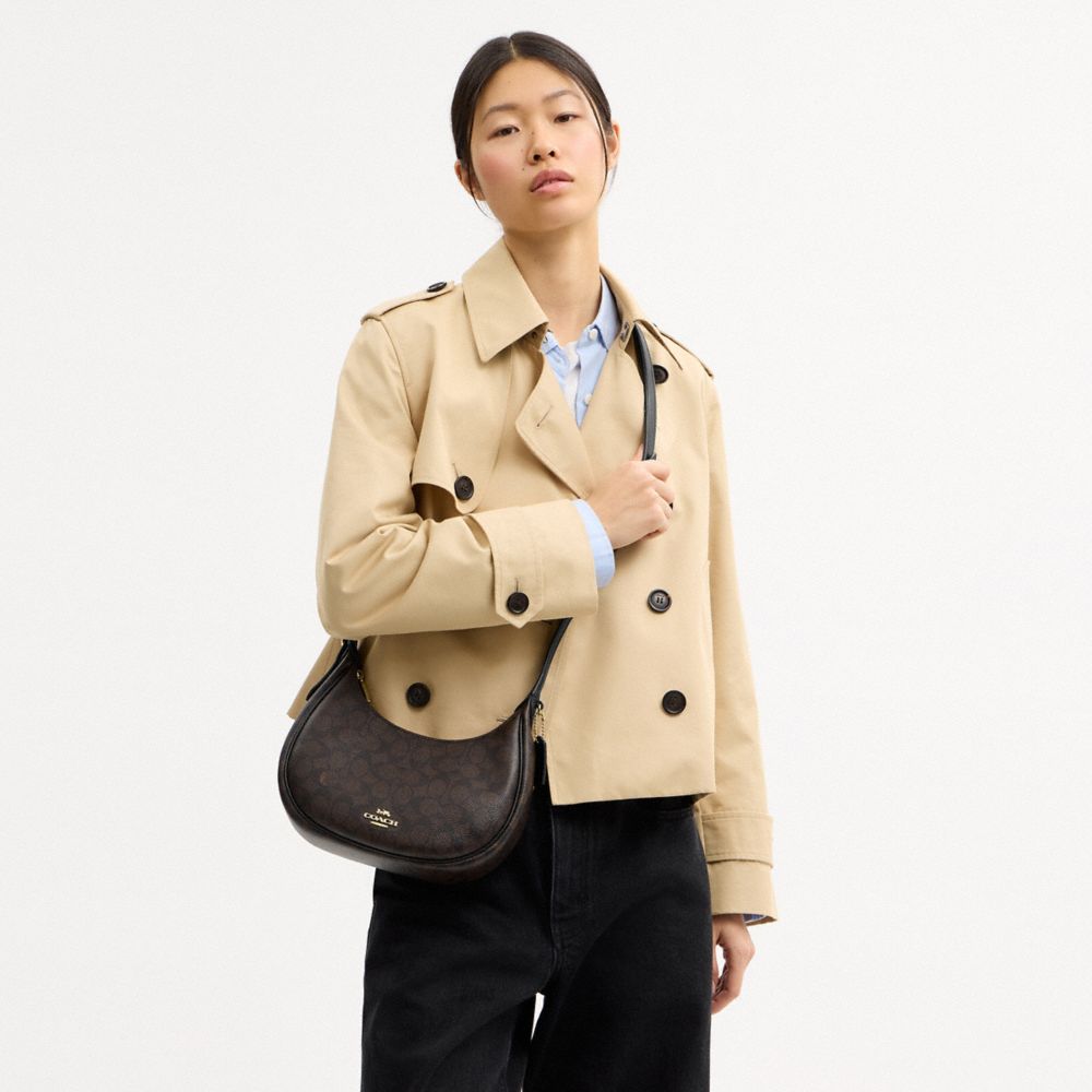 Coach Emily Shoulder Bag In Signature Canvas Gold Walnut Black