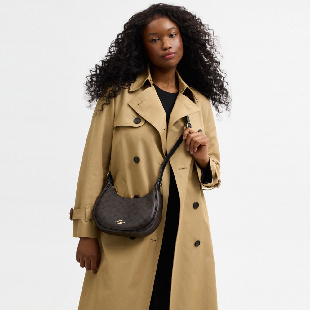 Coach Emily Shoulder Bag In Signature Canvas Gold Walnut Black