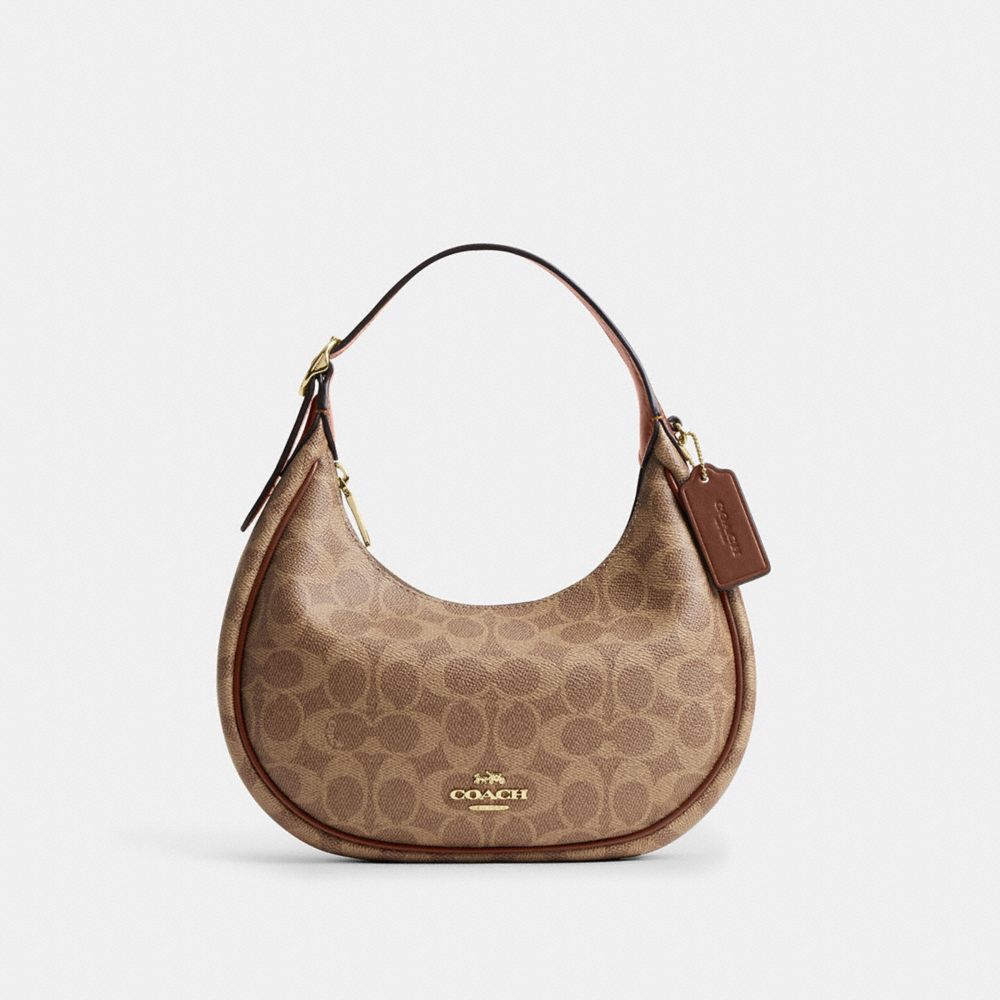Coach Emily Shoulder Bag In Signature Canvas Gold Tan Brown