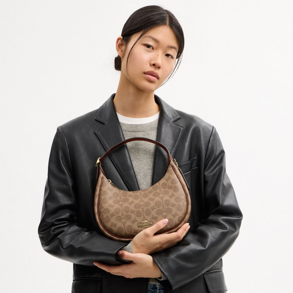 Coach Emily Shoulder Bag In Signature Canvas Gold Tan Brown