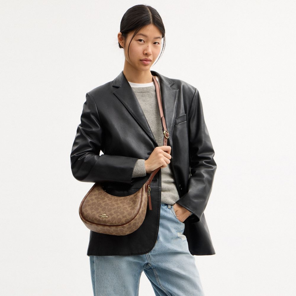 Coach Emily Shoulder Bag In Signature Canvas Gold Tan Brown