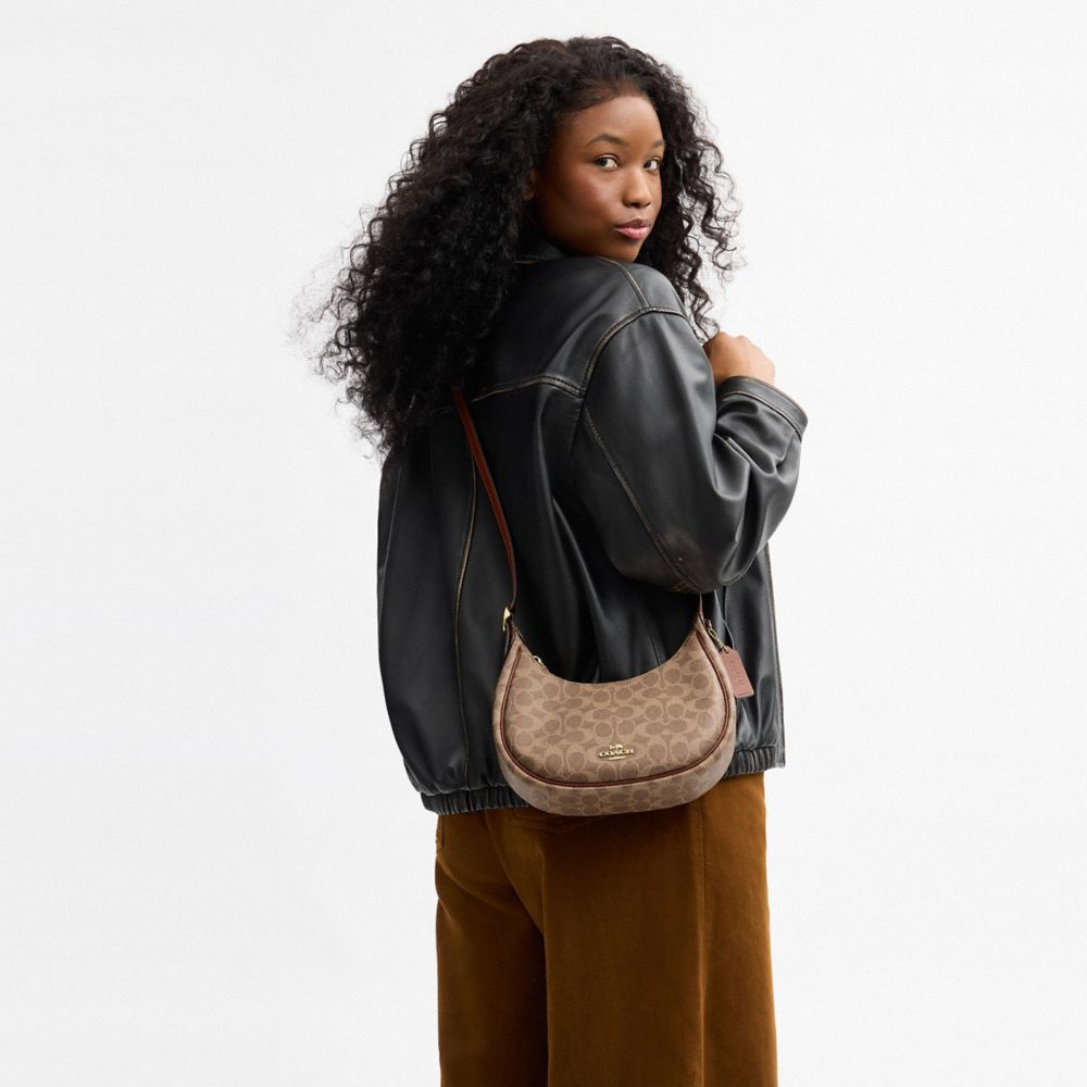Coach Emily Shoulder Bag In Signature Canvas Gold Tan Brown