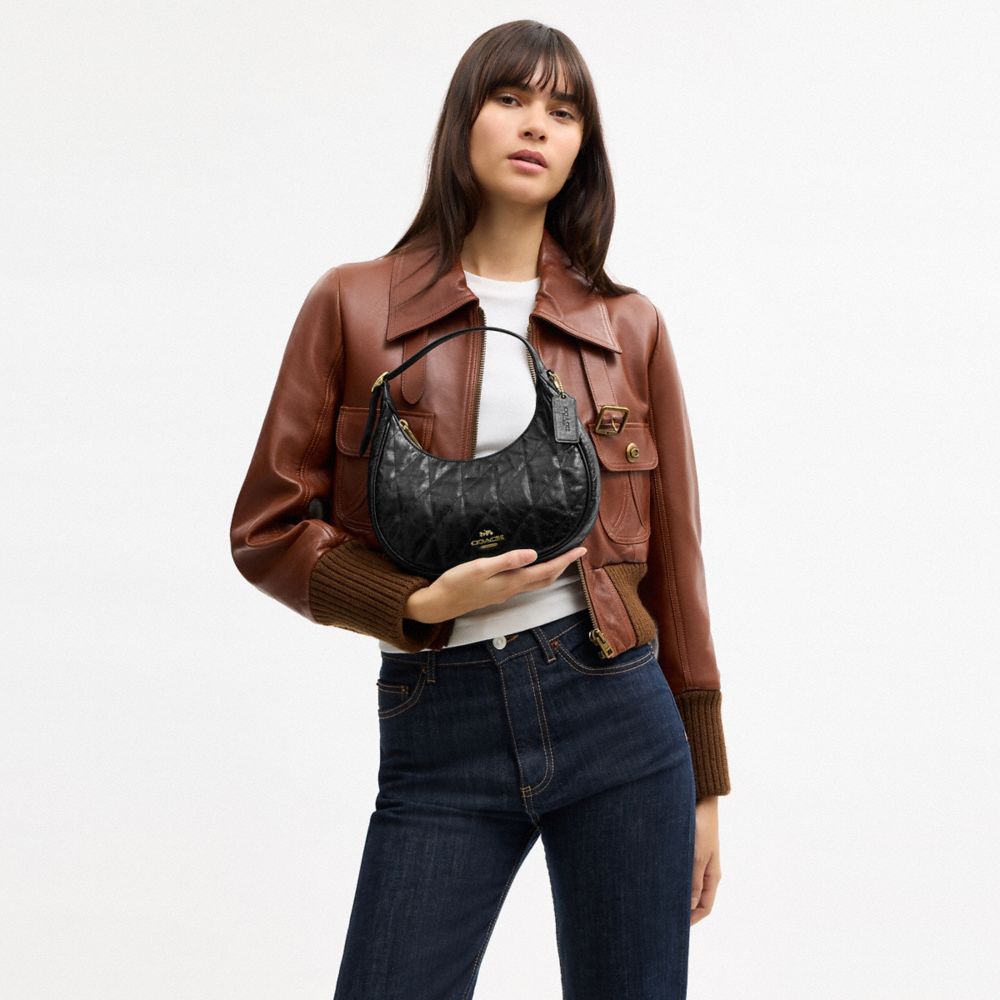 Coach Emily Shoulder Bag With Quilting Gold Black
