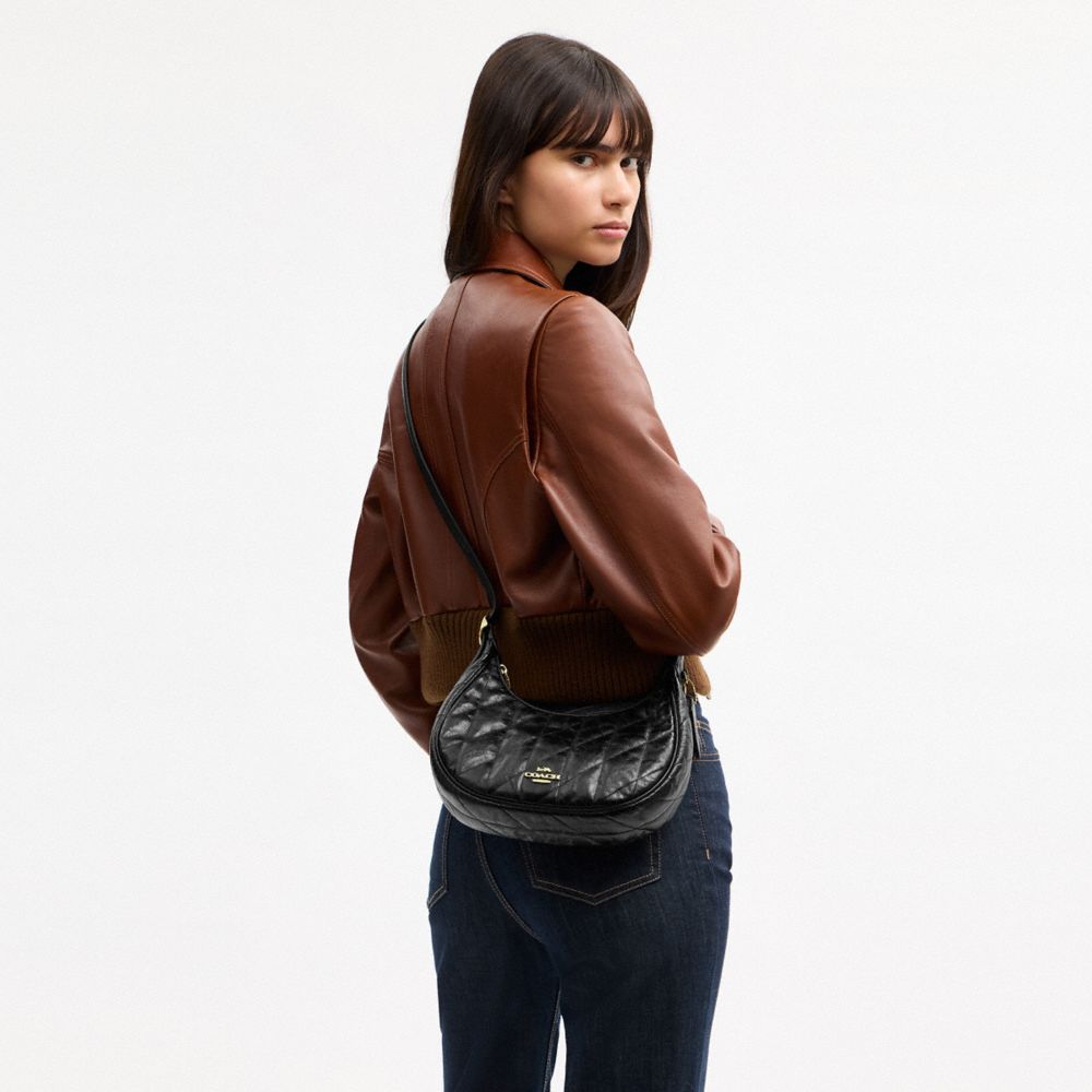 Coach Emily Shoulder Bag With Quilting Gold Black