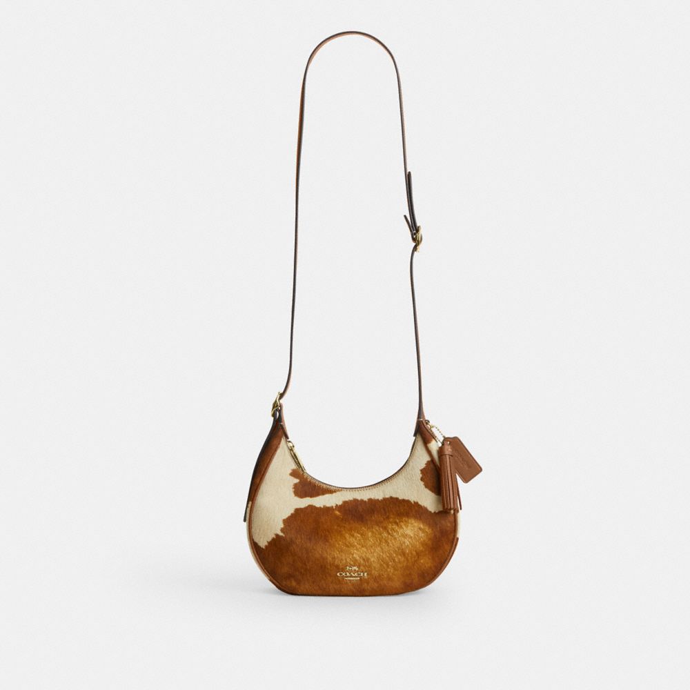 Coach Emily Shoulder Bag In Haircalf With Cow Print Gold Cow Multi