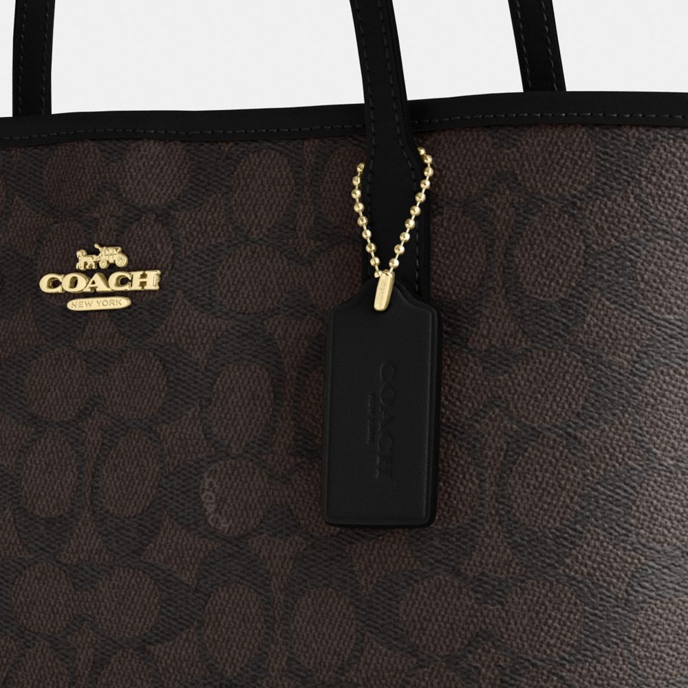 Coach Medium City Tote Bag In Signature Canvas Gold Walnut Black